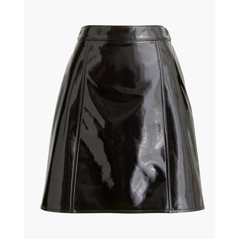 J.Crew Faux Patent Leather Mini Skirt Black High Gloss Shiny A-Line Women's Sz 4